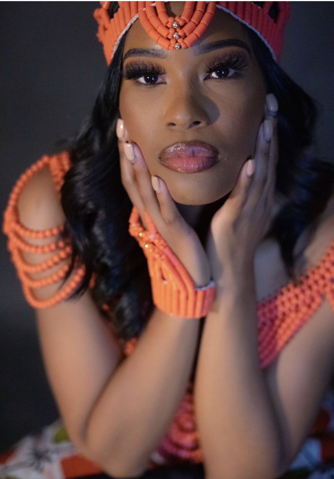Coral beaded headpiece