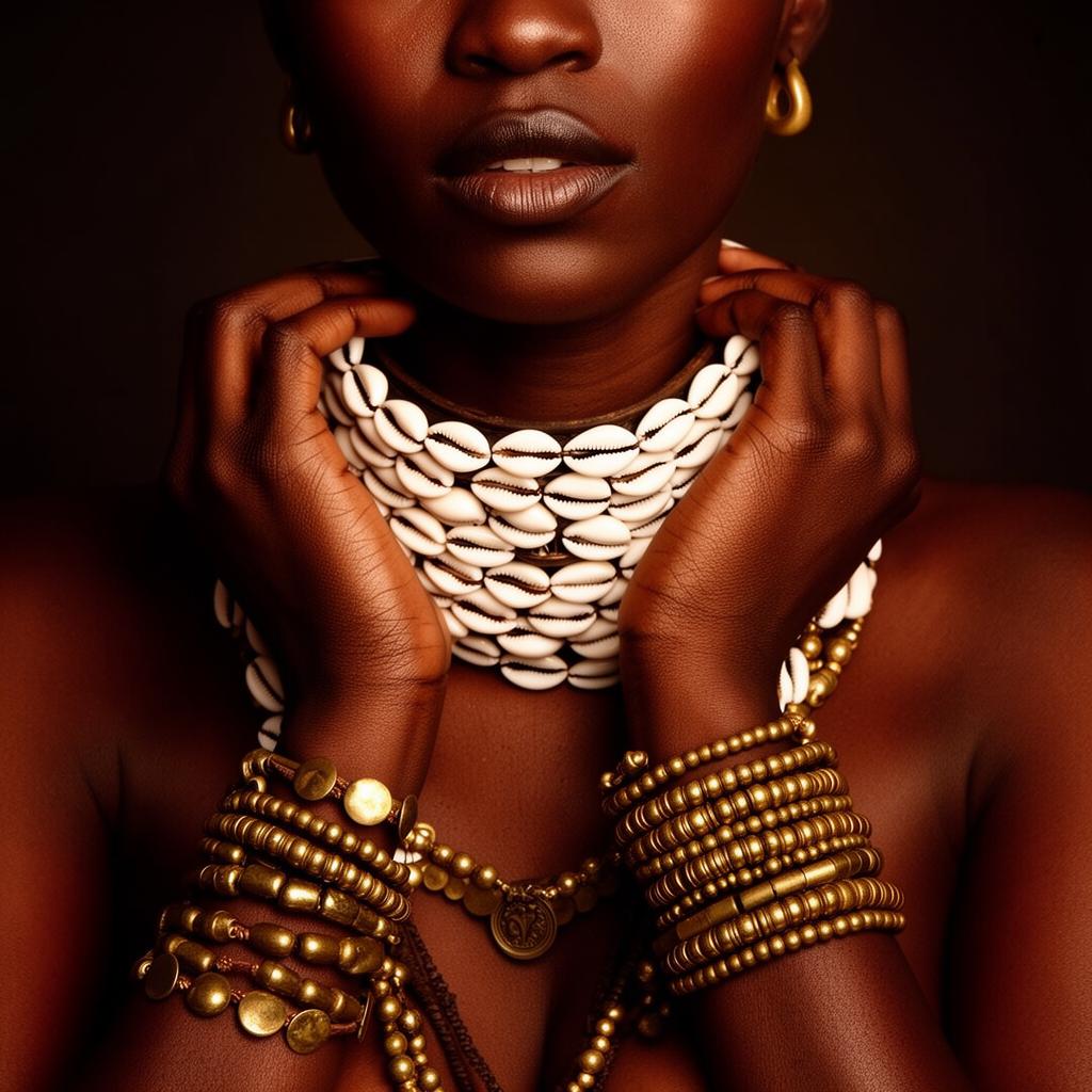 Cowrie collar & brass cuffs